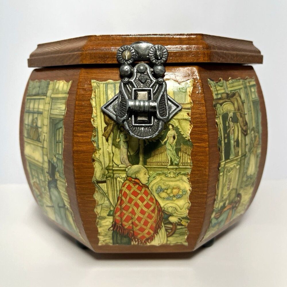 Vtg Anton Pieck Decoupage Purse TrinketBox 1977 Cottagecore Jewelry Box no strap